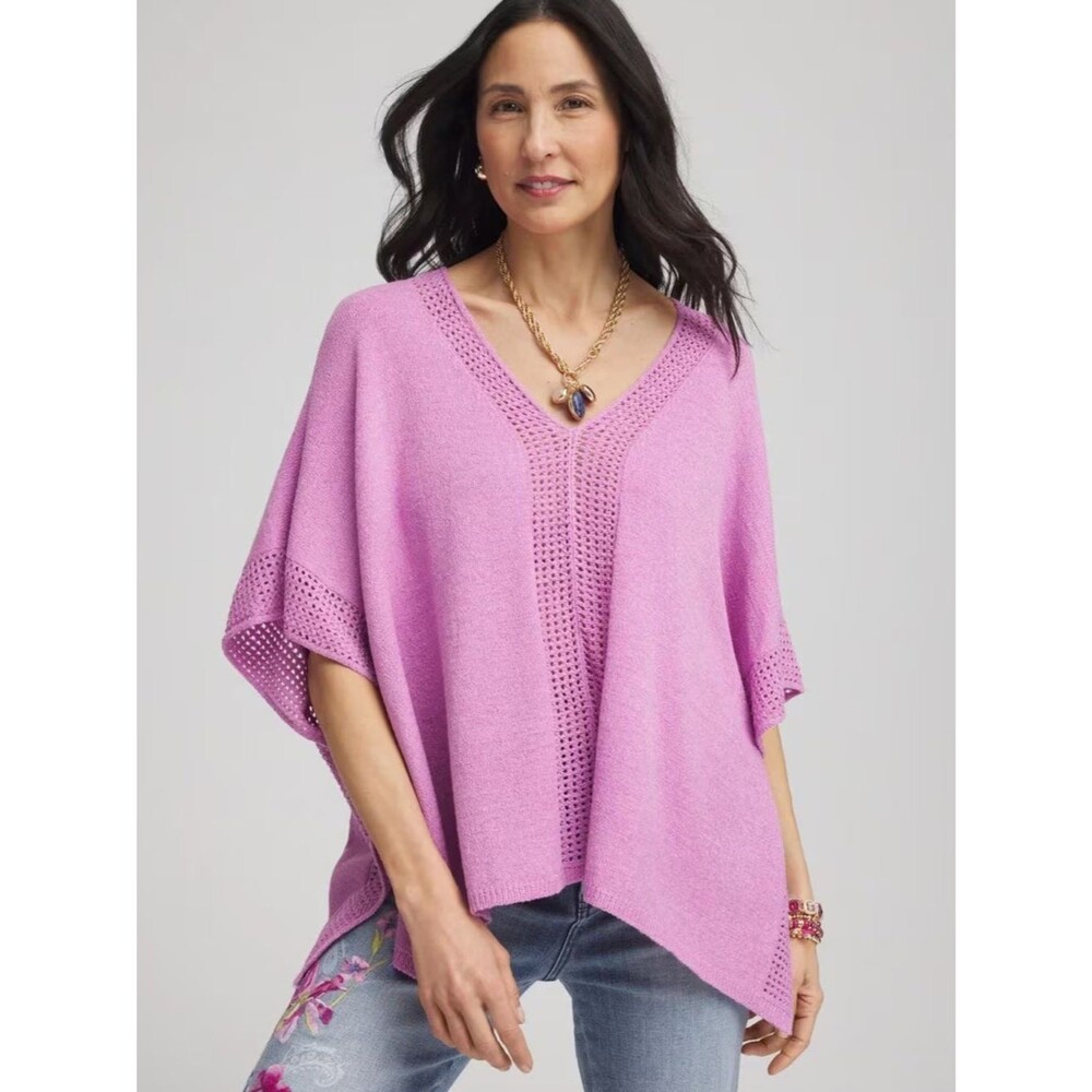 Chicoโs Novelty Stitch Pretty Purple Layering Poncho Size L/XL